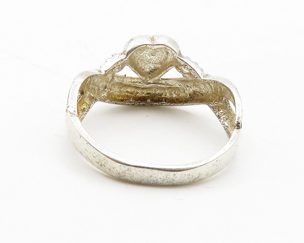 925 Silver & 14K Gold   Vintage Topaz Love Heart Band Ring Sz 7.5  RG13740