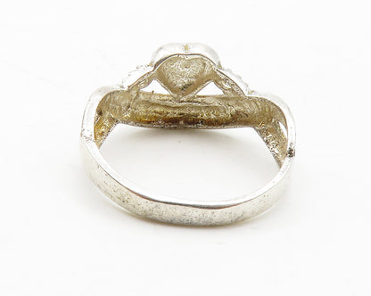 925 Silver & 14K Gold   Vintage Topaz Love Heart Band Ring Sz 7.5  RG13740