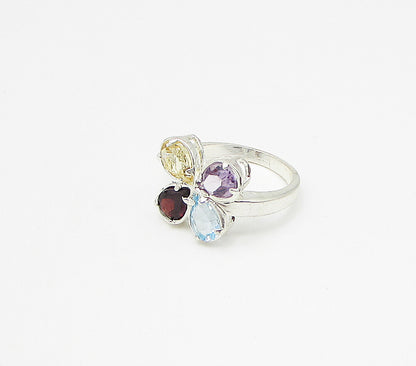 925 Sterling Silver Multi Colored Gemstones Butterfly Band Ring Sz 7 RG3521