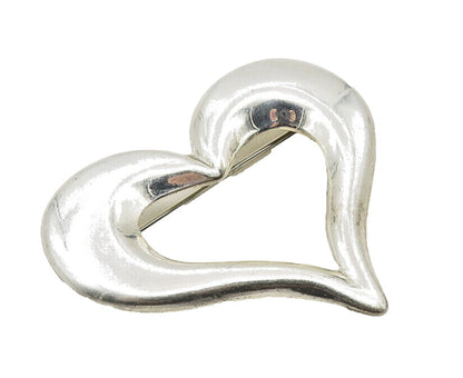 MEXICO 925 Sterling Silver  Vintage Shiny Open Love Heart Brooch Pin  BP3743