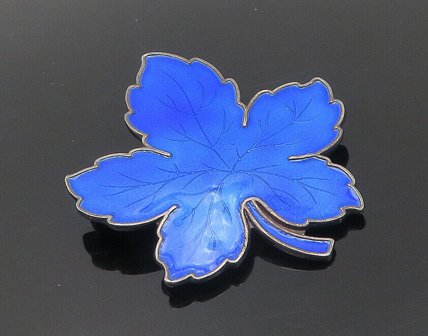 MEKA DENMARK 925 Silver  Vintage Enamel Coated Floral Leaf Brooch Pin  BP7739