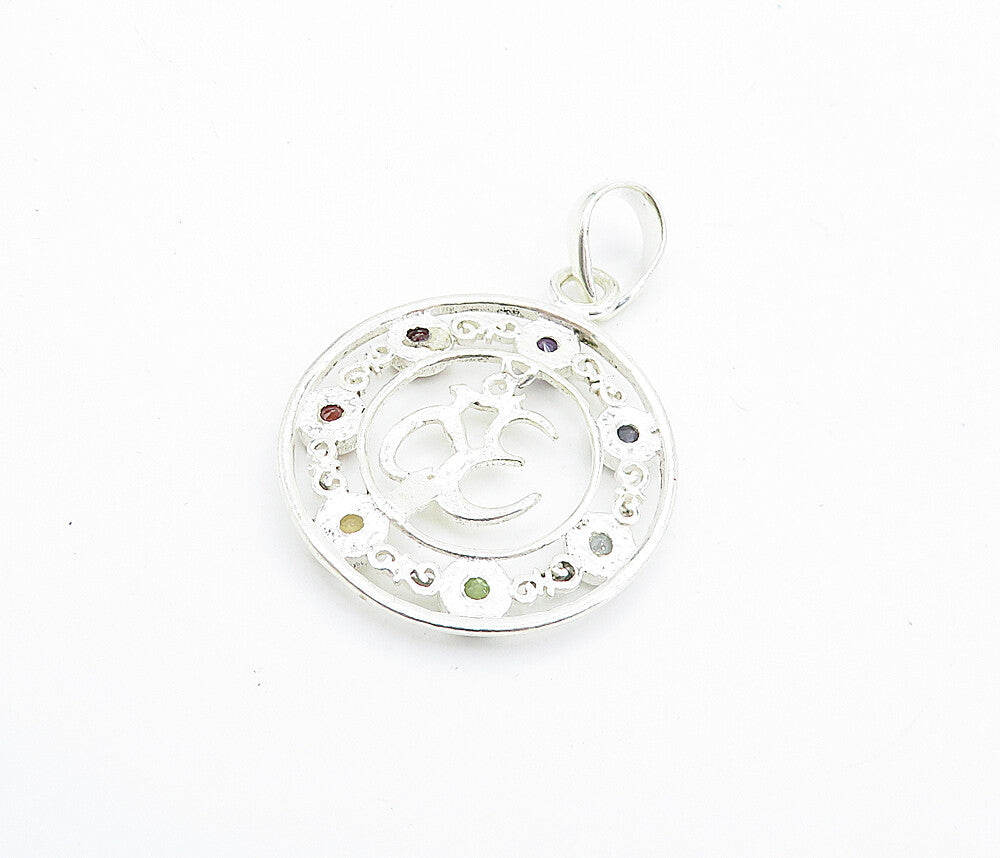 925 Sterling Silver  Topaz Tanzanite Peridot & Amethyst Om Pendant  PT5585