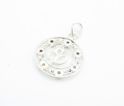 925 Sterling Silver  Topaz Tanzanite Peridot & Amethyst Om Pendant  PT5585
