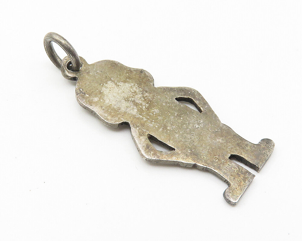 925 Sterling Silver  Vintage Oxidized Little Girl Etched Detail Pendant PT8437