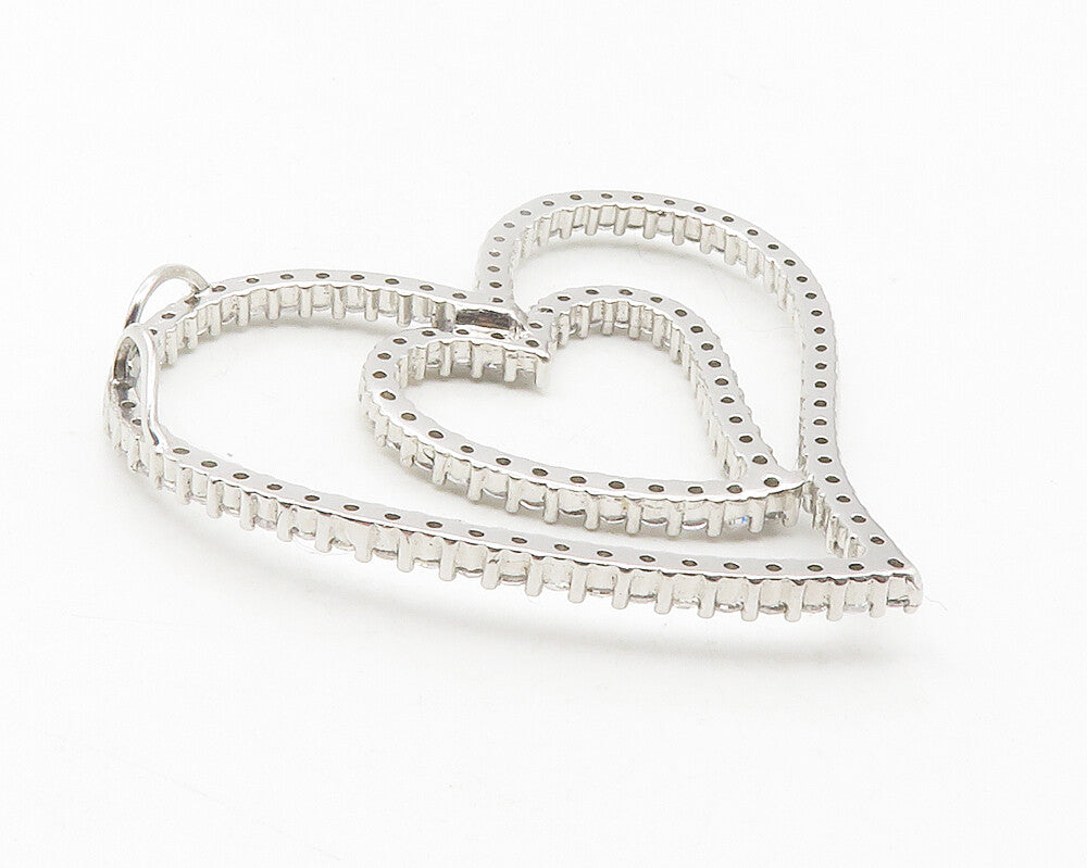 925 Sterling Silver  Cubic Zirconia Open Double Love Heart Pendant  PT9463