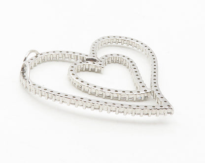 925 Sterling Silver  Cubic Zirconia Open Double Love Heart Pendant  PT9463