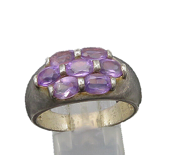 925 Sterling Silver  Vintage Amethyst Cluster Dome Band Ring Sz 11  RG21901