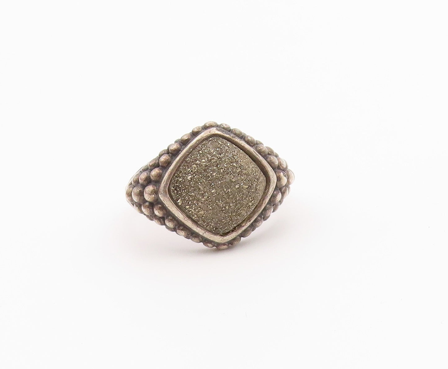 925 Sterling Silver Vintage Ring MICHAEL DAWKINS Drusy Quartz Band Sz 8 RG36452