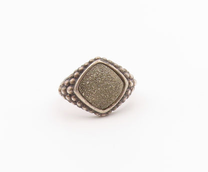925 Sterling Silver Vintage Ring MICHAEL DAWKINS Drusy Quartz Band Sz 8 RG36452