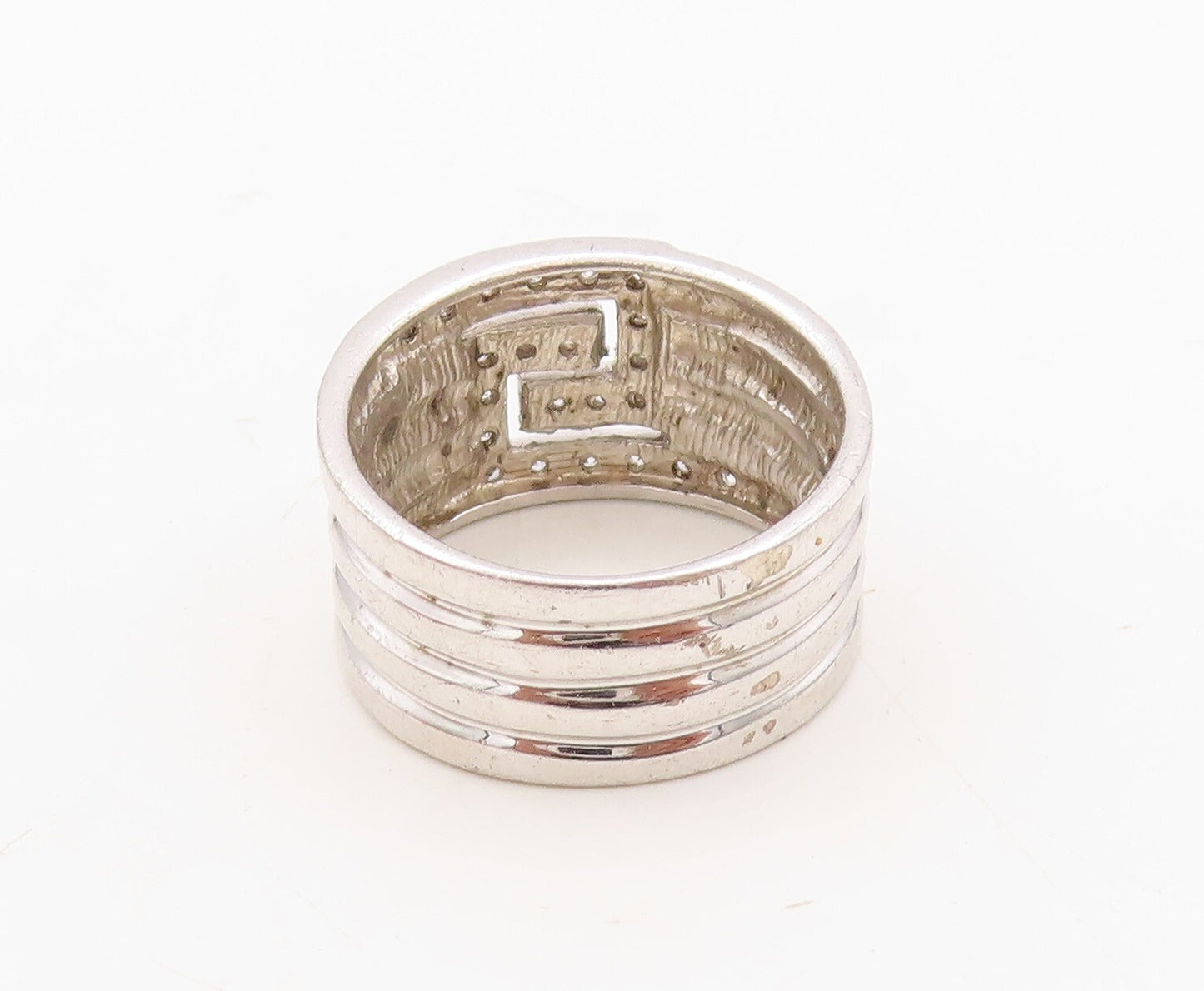925 Sterling Silver Vintage Ring Designer Carved 5 CZ Inlay  Sz 10  RG31136