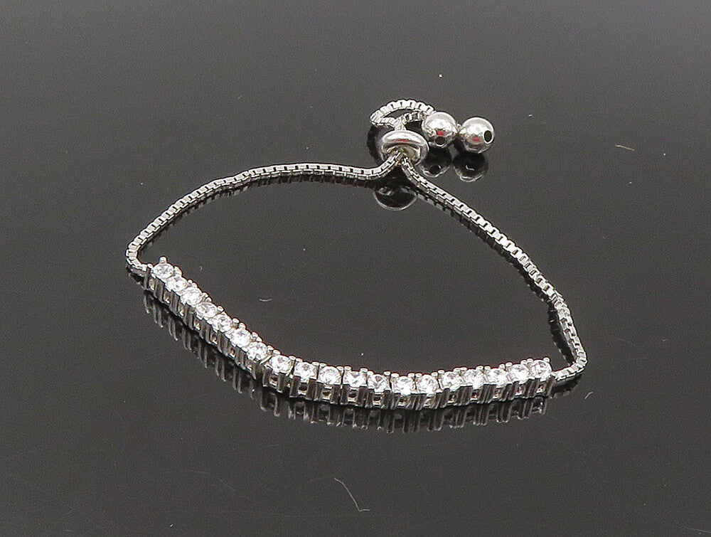 925 Silver  White Cubic Zirconia Adjustable Child Box Chain Bracelet  BT1061