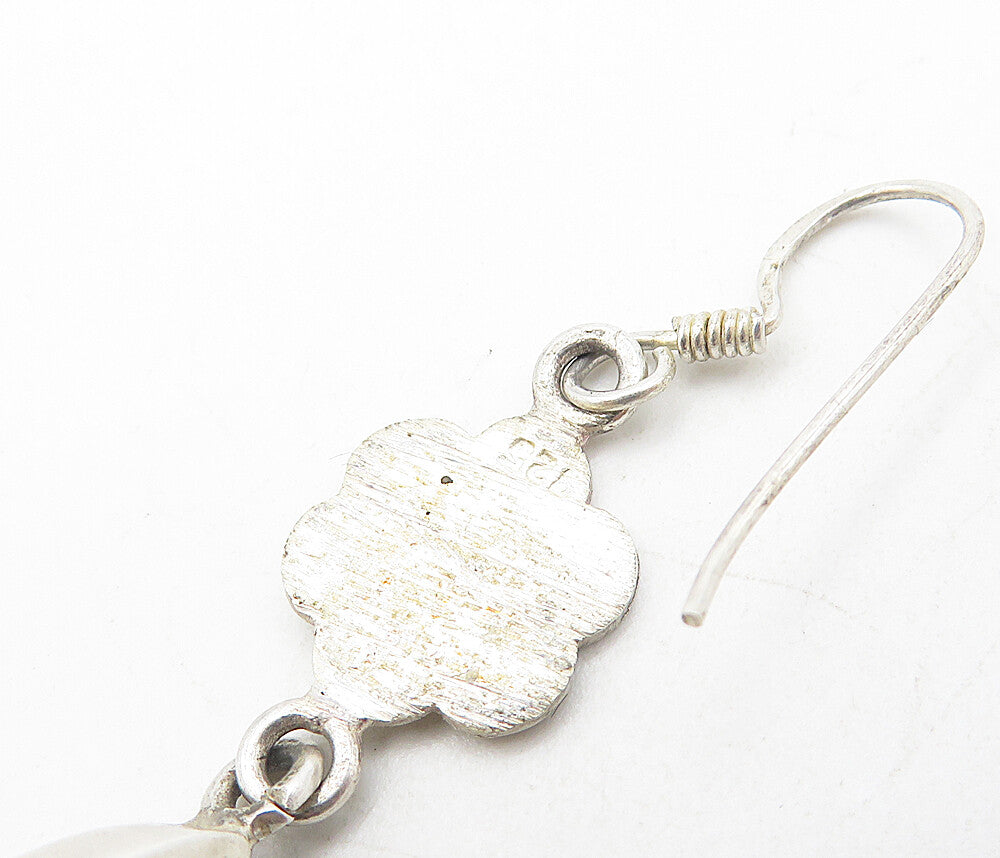 925 Sterling Silver Vintage Moonstone Flower Link Dangle Earrings EG3483
