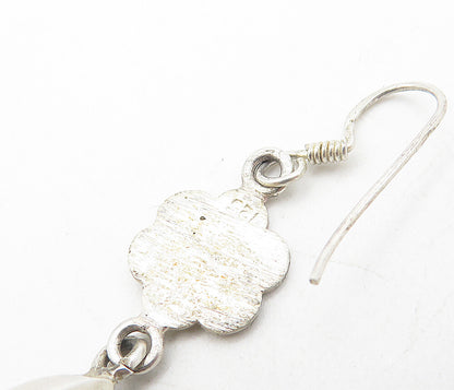 925 Sterling Silver Vintage Moonstone Flower Link Dangle Earrings EG3483
