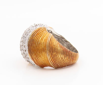 925 Sterling Silver Vintage Ring Two Tone CZ Ribbed Dome Band  Sz 7.5  RG35621