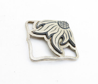 925 Sterling Silver  Vintage Floral Open Flower Design Square Pendant  PT4381