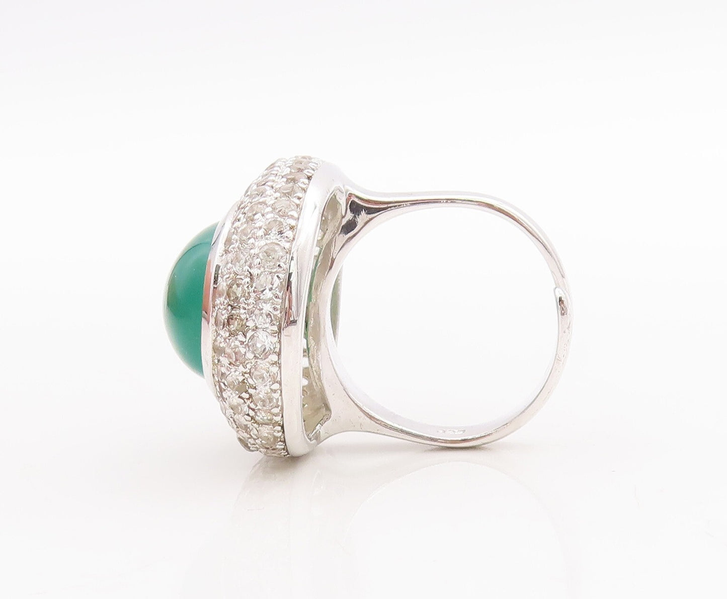925 Sterling Silver Vintage Ring Oval Cabochon Green Onyx & Topaz  Sz 8  RG29297