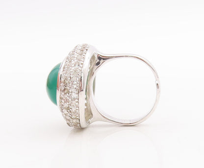 925 Sterling Silver Vintage Ring Oval Cabochon Green Onyx & Topaz  Sz 8  RG29297