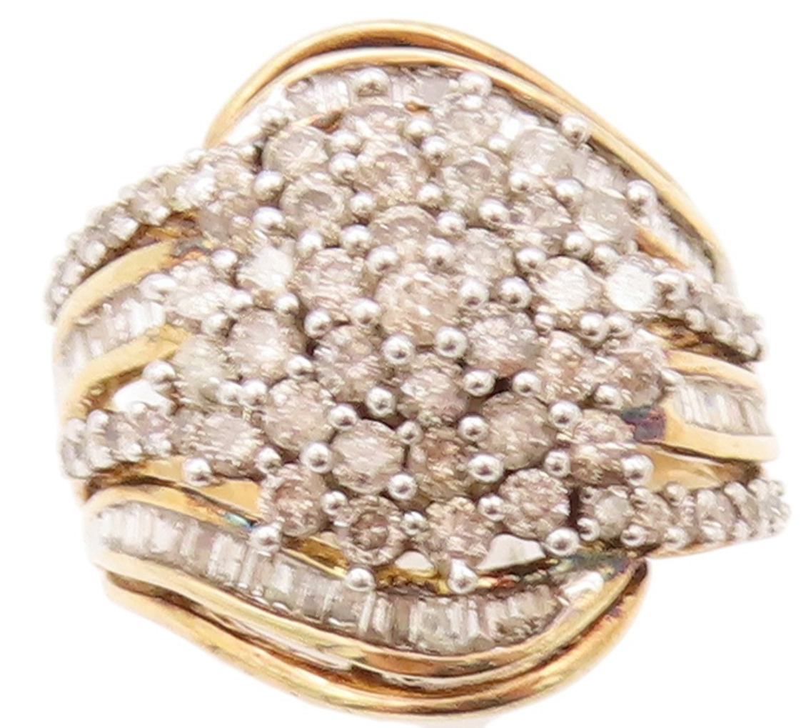 925 Sterling Silver Vintage Ring Gold Plate Real 1.5Ct Diamonds  Sz 7.5  RG32870