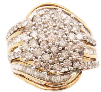 925 Sterling Silver Vintage Ring Gold Plate Real 1.5Ct Diamonds  Sz 7.5  RG32870
