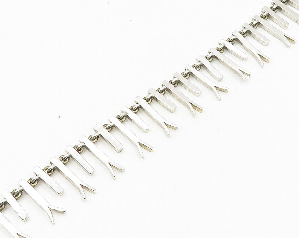 925 Sterling Silver  Vintage Shiny Split Bar Link Heavy Chain Necklace  NE2791