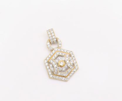 925 Sterling Silver Vintage Pendant Sparkling CZ Two Tone Hexagon Charm  PT25488