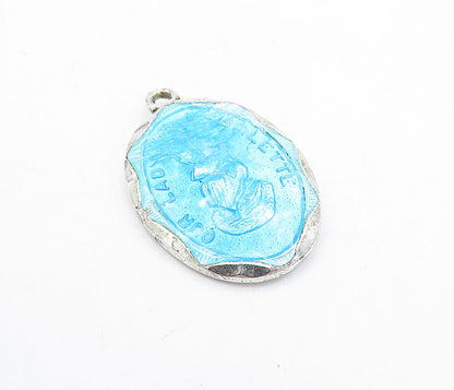 925 Sterling Silver  Vintage Petite Enamel Coated Our Lady Pendant  PT3846