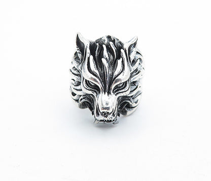 925 Sterling Silver  Vintage Sculpted Wolf's Head Cocktail Ring Sz 8  RG7007