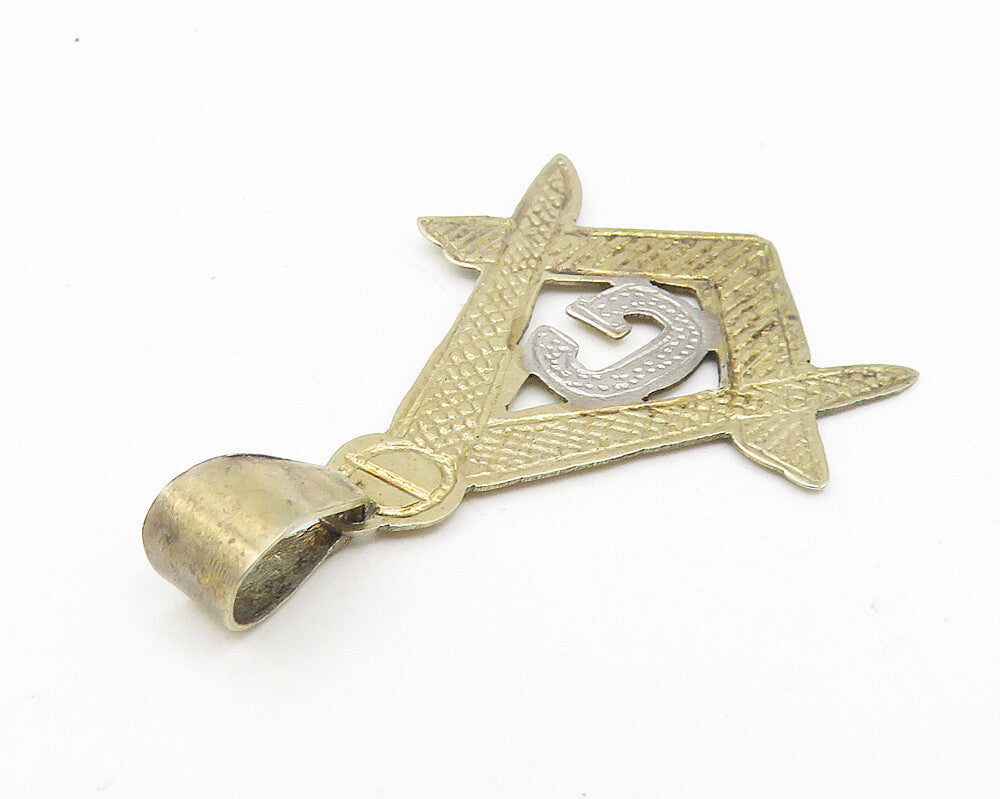 925 Sterling Silver  Vintage Two Tone G Etched Detail Drop Pendant  PT9335