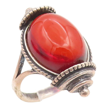 925 Sterling Silver Vintage Ring POLAND Cabochon Amber Band  Sz 6.5  RG35335