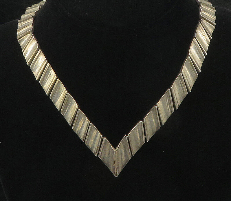 MEXICO 925 Silver  Vintage Heavy Pointed Hinge Link Collar Necklace  NE2979