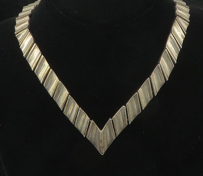MEXICO 925 Silver  Vintage Heavy Pointed Hinge Link Collar Necklace  NE2979