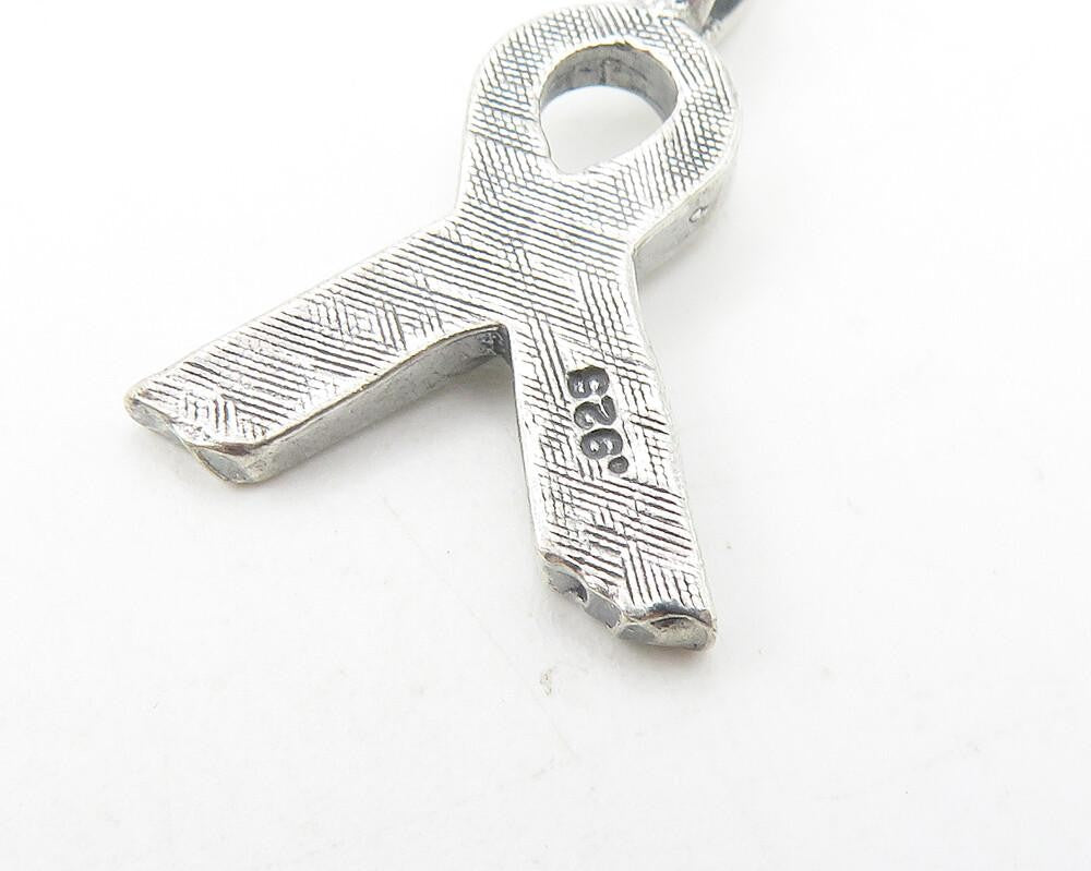 925 Sterling Silver  Vintage Petite Ribbon Motif Smooth Drop Pendant  PT9228