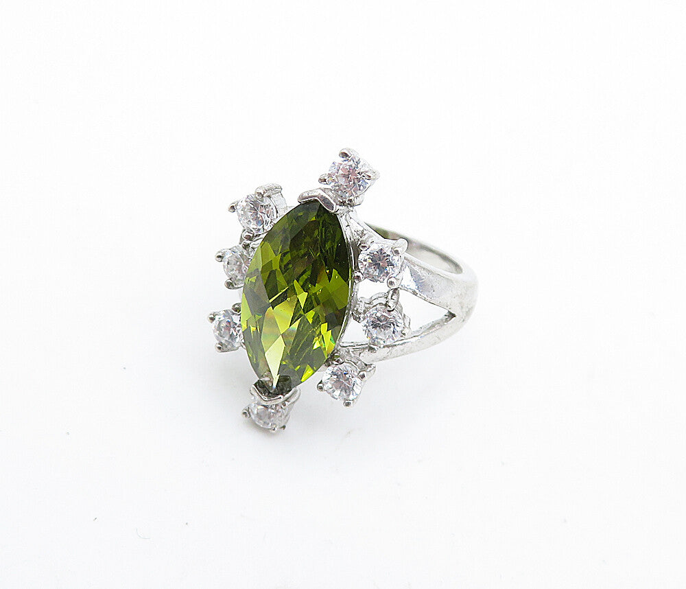 925 Sterling Silver  Marquise Cut Peridot & Topaz Cocktail Ring Sz 6  RG7292