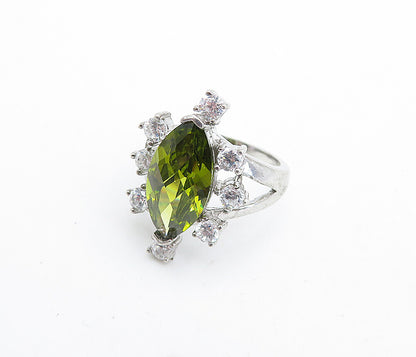 925 Sterling Silver  Marquise Cut Peridot & Topaz Cocktail Ring Sz 6  RG7292