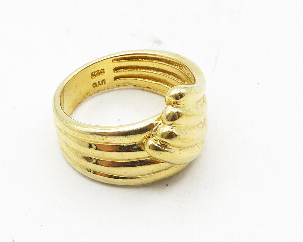 925 Sterling Silver  Shiny Gold Plated Fluted Bypass Band Ring Sz 7  RG9680