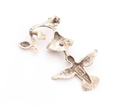 925 Sterling Silver Vintage Brooch Humming Bird Collecting Nectar  BP11529