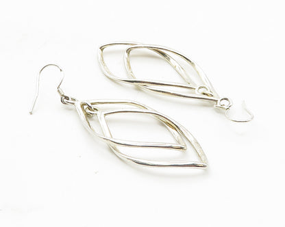 925 Sterling Silver  Vintage Shiny Double Pointed Oval Drop Earrings  EG5402