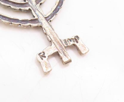 925 Sterling Silver Vintage Pendant Dark Tone Carved Jewish Menora  PT23872