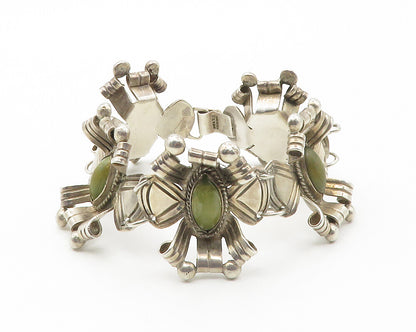 MEXICO 925 Silver  Vintage Jasper Floral Motif Sculpted Chain Bracelet  BT5517