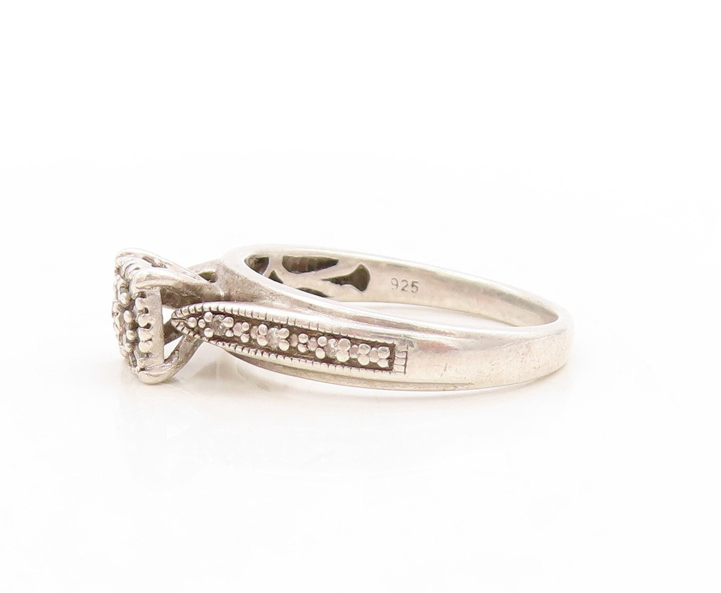 925 Sterling Silver Vintage Ring Square Real Diamonds Inlay  Sz 7  RG31586