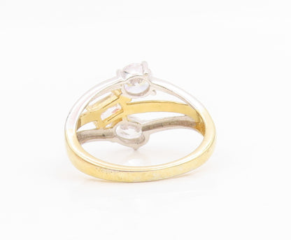 925 Sterling Silver Vintage Ring Two Tone CZ Modern Crossover Band Sz 10 RG35046