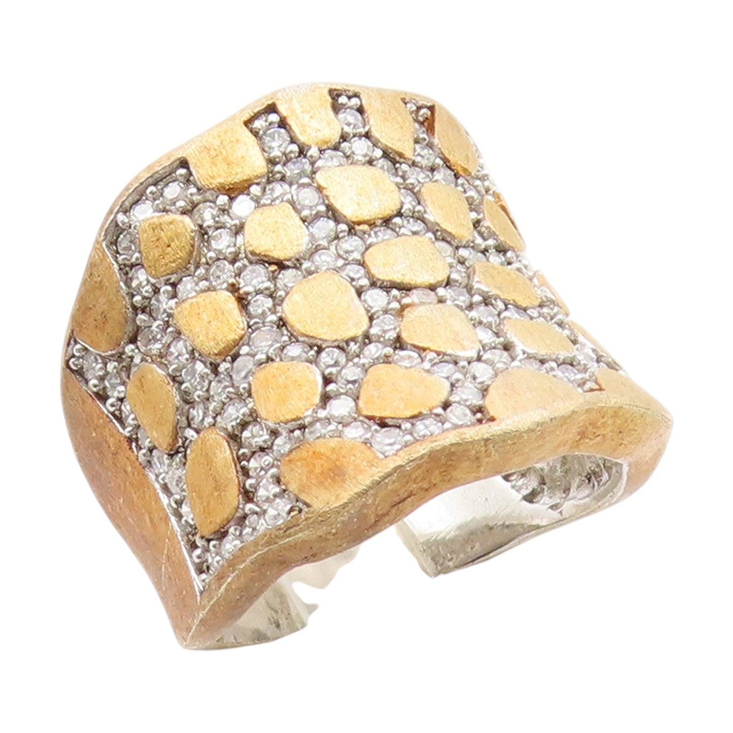 925 Sterling Silver Vintage Ring Gold Plated CZ Statement Band  Sz 9.5  RG35114