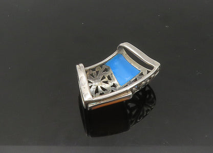 925 Sterling Silver  Vintage Mother Of Pearl Floral Slide Pendant  PT17634