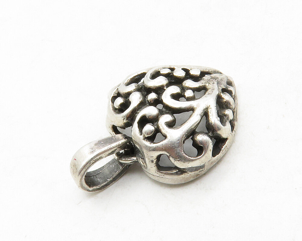 925 Sterling Silver  Vintage Petite Love Heart Swirl Dome Drop Pendant  PT9847