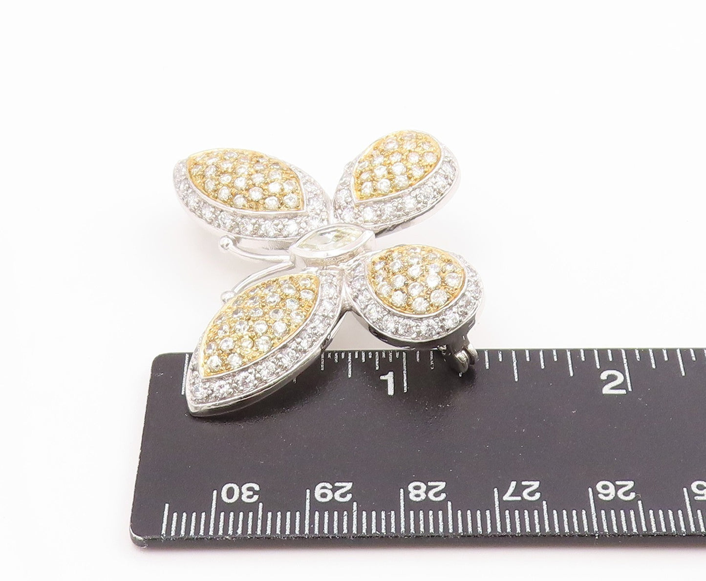 925 Sterling Silver Vintage Brooch Pin Modernist CZ Two Tone Butterfly  BP12527