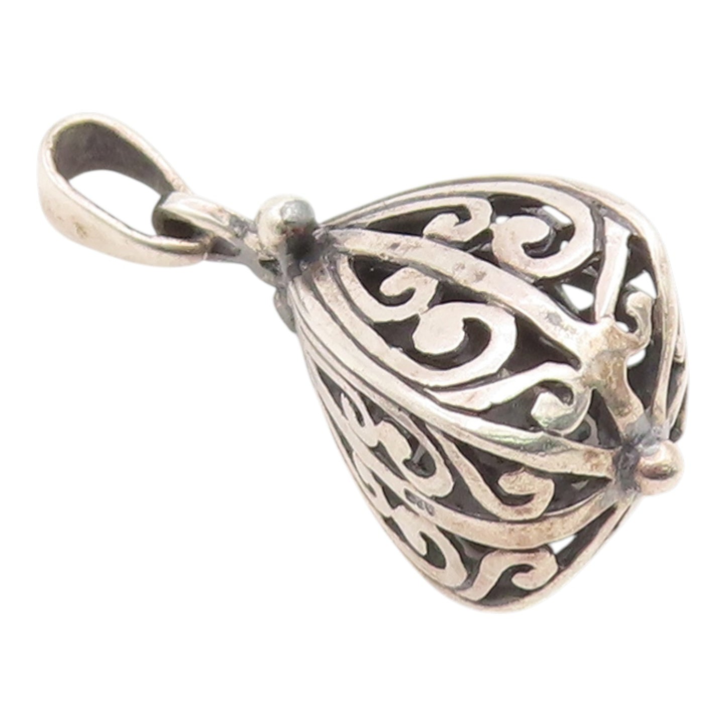 925 Sterling Silver Vintage Pendant Classic Scrollwork Cutout Drop Charm PT26056