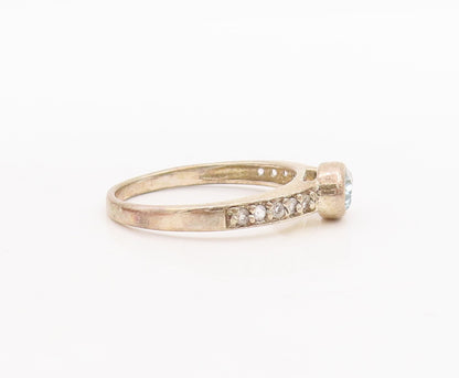 925 Sterling Silver Vintage Ring Oval Cut & Round Beaded 2 Tone CZ  Sz 8 RG29233