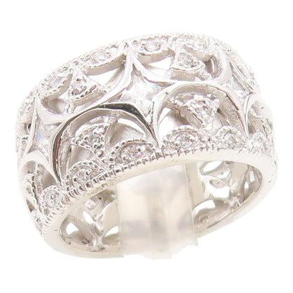 925 Sterling Silver Vintage Ring CZ Intricate Wide Eternity Band  Sz 7  RG35064