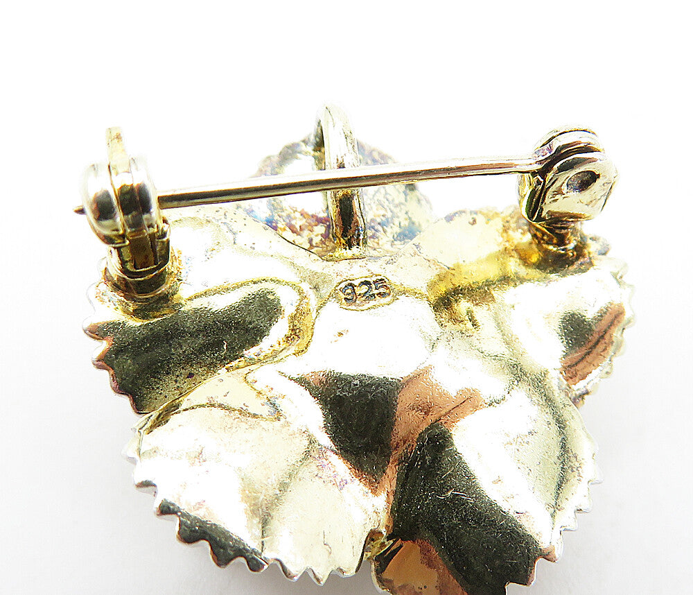 925 Sterling Silver  Vintage Cubic Zirconia Centered Flower Brooch Pin  BP1782