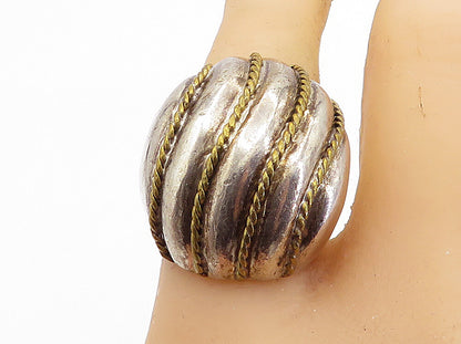 MEXICO 925 Silver  Vintage Two Tone Rope Twist Dome Band Ring Sz 7  RG6973